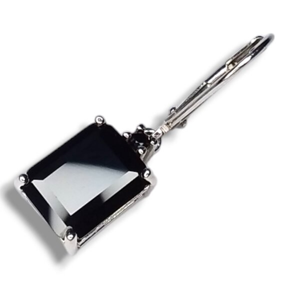 BBJ 925 Sterling Silver Dangle Earrings Black Onyx Emerald Cut Lever Backs - Picture 5 of 11